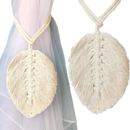 2 kpl Punotut Verhotarrat Naru Verhopidin Boho Puuvilla Verhokiinnikkeet Verhot Koristeelliset Tarvikkeet Koti-ikkunalle, Valkoinen, 15*12CM