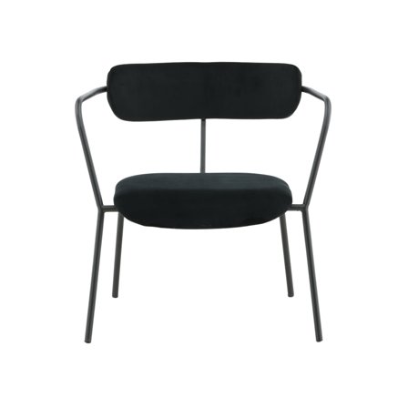 Duffy Loungesessel, Velours Schwarz, moderner Sessel mit Metallgestell, bequeme Polsterung, Industrial Style, 69cm Breite für das Wohnzimmer.