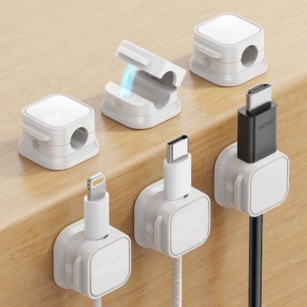 Magnetiske kabelclips 12 stk. firkantede med Xiaomi-kompatibel kabelholder til under bordet, skrivebordet, til hjemmekontoret, bilen, væggen, 