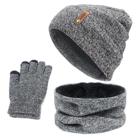 Unisex mössor Mössa Ring Halsduk Handskar Set Vinterstickad Tjock varm cap Kvinnor Män Solid Retro Mössa Mössa Handskar med mjuk pekskärm C