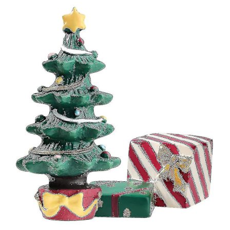 Juleakvariumsdekoration Juletræ Gaveæske Miniature Harpiks - Landskabs Ornamenter Til Fisk T