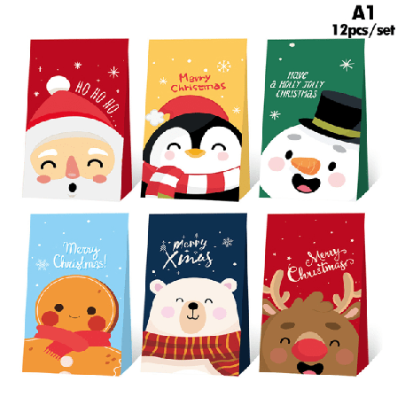 12st Julpapperspåsar Santa Claus Snowman Holiday Xmas Par