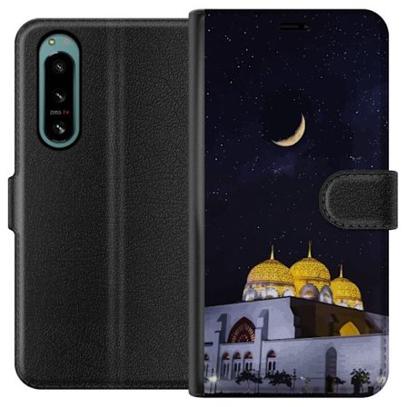 Kompatibel Tegnebogsetui til Sony Xperia 5 IV Stjerneklar nat med gyldne kupler og halvmåne over oplyst moské