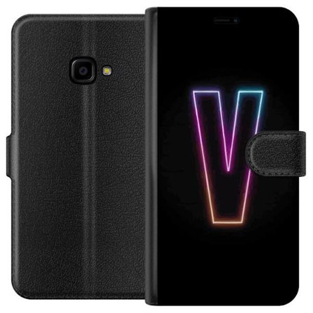 Yhteensopiva Lompakkokotelo Samsung Samsung Galaxy Xcover 4 Neonkirjain V värikoodattu valossa mustaa taustaa vasten, minimalistinen muotoilu selkeä