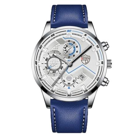 Herruhr Kvarts Armbandsur Herr Rostfritt Stål Gyllene Klockor Kalender Datum Lysande Man Casual Läderklocka LeatherSilverWhite