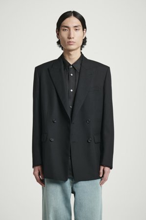 COS Men's Relaxed Double Breasted Wool Blazer in Black