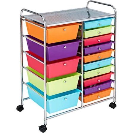 Tour de Rangement på Hjul COSTWAY - 15 Avtagbara Lådor - 4 Hjul (2 med Broms) - 63 x 37 x 87 CM - A4 och Brevformat - Flerfärgad