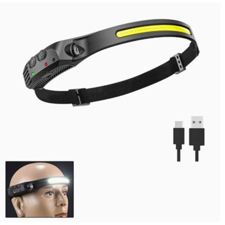 Genopladelig pandelampe, 1000 lumen 230° bred stråle super lys pandelampe med håndfri sensor, LED pandelampe 1500mAh IPX5 vandtæt Læ