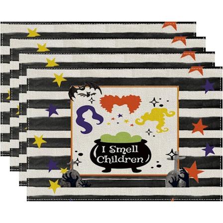 Halloween-stripete plassmatter, sett med 4, 12 x 18 tommer, festlig hjemmedekorasjon til middagsbordet