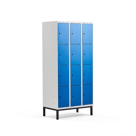 Kleiderspind CLASSIC mit Beingestell, 3 Module/4 Türen, 1940 x 900 x 550 mm, blau