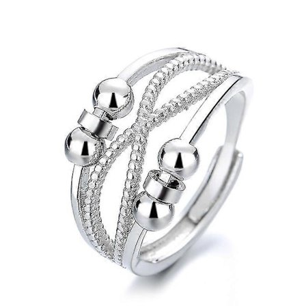 Ångestdämpande Ring Med Pärlor Fidget Spinner Ring Dubbel Ihålig Linje Roterande Ring