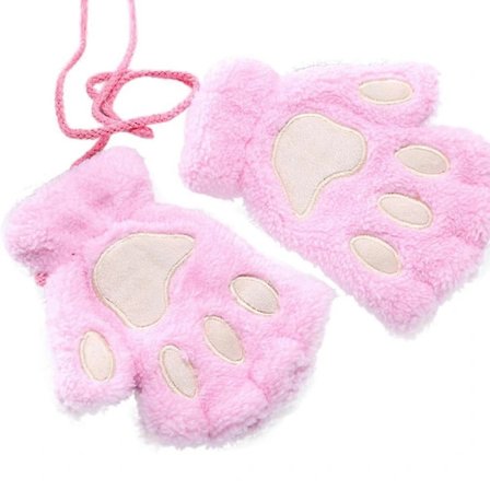 Dame Pluss Fløyel Fortykning Halvfinger Flip Hold Varme Hansker Rosa