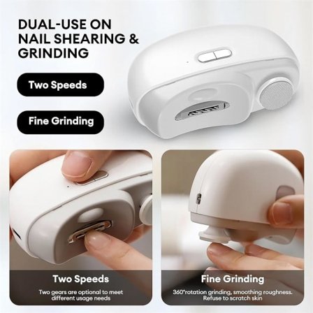 Elektrisk neglklipper, neglfil med lys og 2 hastigheter, oppladbar sikker neglsaks for omsorgspersoner, eldre, barn Rosa