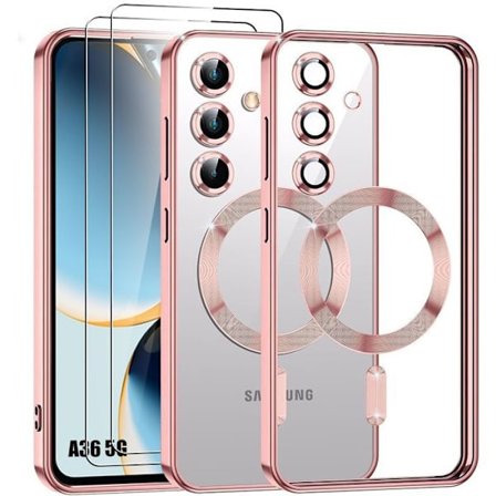Beskyttelsescover - BOOLING - til Samsung Galaxy A36 5G - Transparent silikone - Rosa - 2 hærdede glas