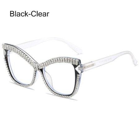Rhinestone Cat Eye Briller Damebrillestel BLACK-CLEAR
