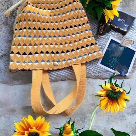 Liten stoffpose tote bag med rom gult mønster voksen og barn