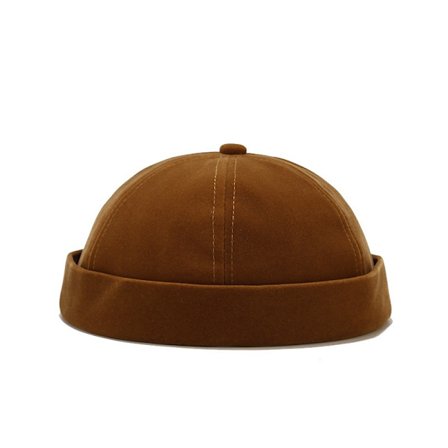 Retro Brimless Men Hat Cap Rolled Cuff Adjustable, 1pc-brown