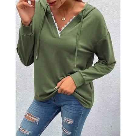 IC Dam Huvtrøyer Topper Langærmet Casual Dragsko Spets V-hals