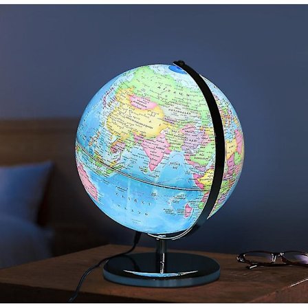 Geografilærerens Verdenskart Globus 20 cm Diameter Opplyst Globus Med LED-Belysning Verdensglobus—yux