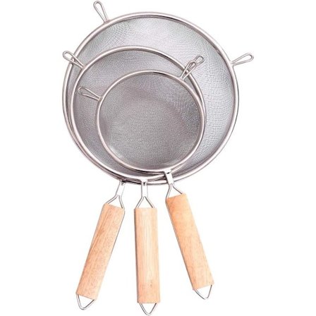 Fina sildukar i rostfritt stål, set med 3 silar för kök