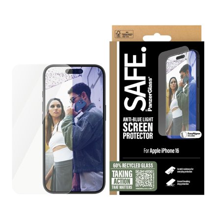 SAFE. by Panzer Anti-Blue Light iPhone 16 | 15 Ultra-Wide Fit Screen Protector PanzerGlass - High quality tempered glass screen protector