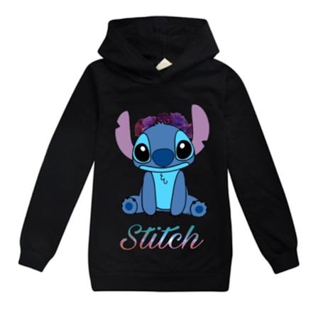 Børne Lilo Stitch Hoodie Sort Trykt Sweatshirt-Xin black 160cm