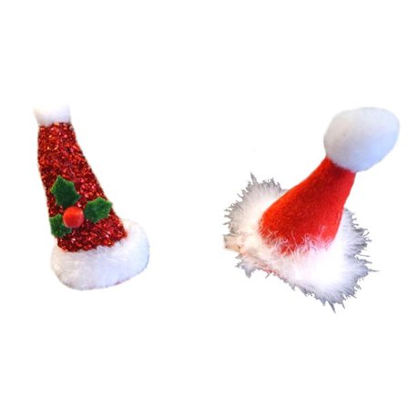 Hårklämma Jul Tomtemössa röd/glitter 2-pack 10 cm