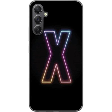 Kompatibelt Mobildeksel til Samsung Galaxy A25 Neonbokstav X i sterke fargevariasjoner mot svart bakgrunn, kraftig typografisk design med tydelig lyse