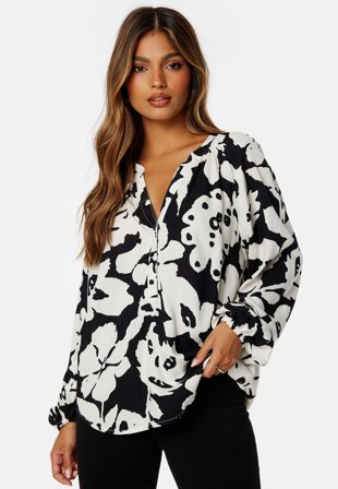 BUBBLEROOM Naomi Viscose Blouse Black / Offwhite Klær