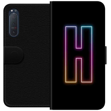 Yhteensopiva Lompakkokotelo Sony Sony Xperia 5 II Minimalistinen neonkirjain H väriä vaihtavassa valossa mustaa taustaa vasten modernilla typografis