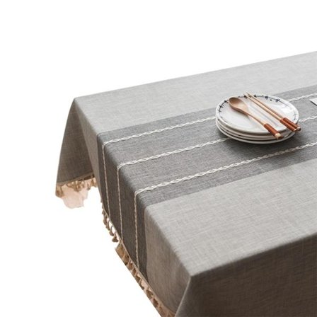 Brodert duk for spisebord, rustikk duk i bondegårdsstil med dusker, bomullslin, sølebestandig, smussavvisende rektangel Kaffe