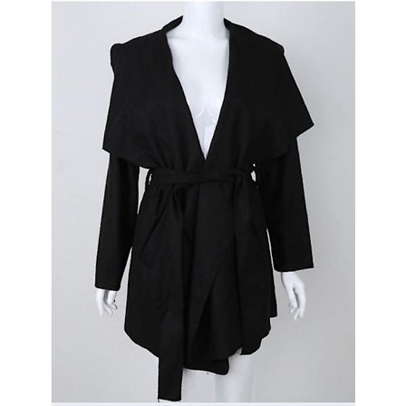 Muodikas musta khaki harmaa iso kaulus solmittava vyötärö takki talvitakki