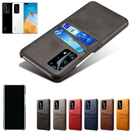 Huawei P40 Pro Plus -kuori kotelo suoja nahka kortti luotto - Musta Huawei P40 Pro+
