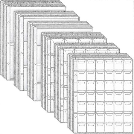 30 Stk. Møntsamler Ringbindsark Mønt Plastlomme Møntside Klare Holdere Frimærke Valuta Samlealbum