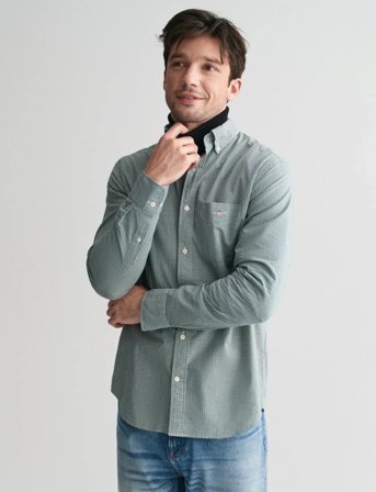 GANT Reg Poplin Micro Gingham Shirt - Green - XXXL