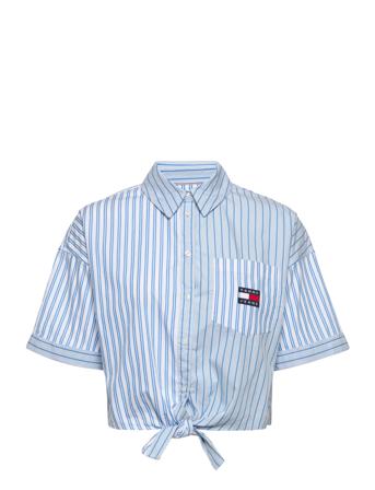 Tjw Stripe Cblk Front Knot Shirt Kortärmad Skjorta Blå Tommy Jeans