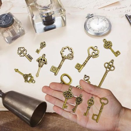 40 stk vintage skeletnøglesæt, stor bronzenøgledekoration, DIY-sæt, rustikt nøgleringssæt, antikke skeletnøgler til DIY-smykker, vedhæng