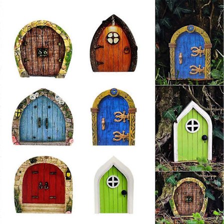6 stk. Eventyrdør til træ, have, eventyrdør, udendørs trædekoration, sovende fe-dør og vinduer, trædekoration (Fww)