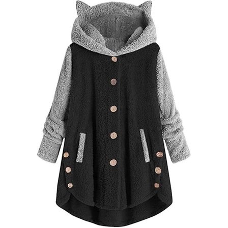 Naisten talvitakit Kaksipuolinen fleecehuopa huppari, Naisten neuletakit Väripilkku Leopardikuvio Napillinen Pehmeä Hupullinen Takki Ale, Söpö