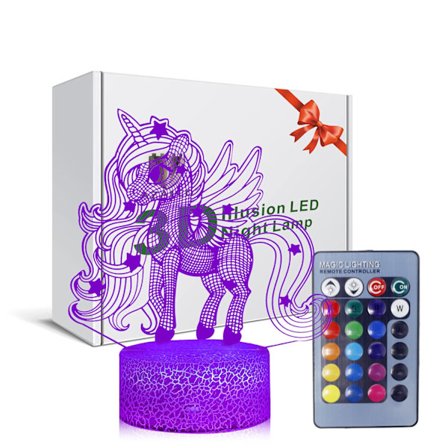 3D Illusion Monocerous Unicorn Nattlampa 16 Färgförändring Till