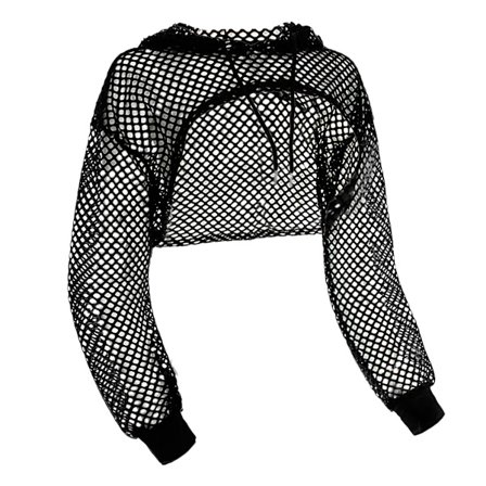 Svart Mesh Falsk Krage Avtagbara Kragar Halv Falsk Skjorta Blus Krage med Hoodie Design Långärmad Genomskinlig Crop Cover Up Streetwear Lay