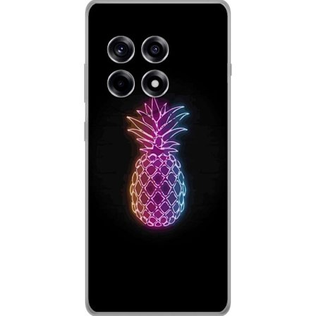 Kompatibelt Mobilskal till OnePlus OnePlus 12R Neonillustration av ananas i färgglatt ljus mot svart bakgrund