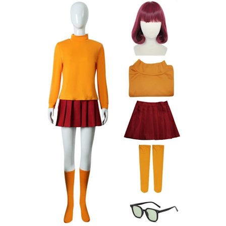 Anime Velma Seragam Cosplay Kostum Orange Short Skirt Uniform Wanita Oranye Kaus Kaki Rok Atas Halloween Party Carnival Set