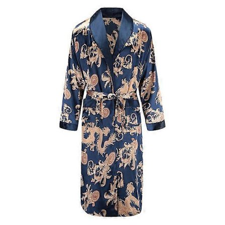 JWL-Men Miesten Aamutakki Pitkähihainen Kylpytakki Silkkimäinen Satiini Kimono Lohikäärmekuvio Pyjama Kylpytakki Yöpuku