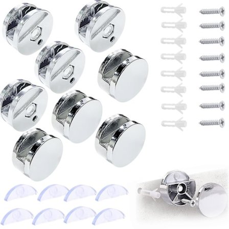 Peilin seinäkiinnike, pyöreä peililasin kiinnike, peilin ripustin, peilin kiinnityskannattimet, 3-5 mm peilille lasivälikappaleella, 8 kpl