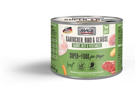 Mac's Super Food for Dogs Kanin, Storfe og Grønnsaker Våtfôr 6x800g