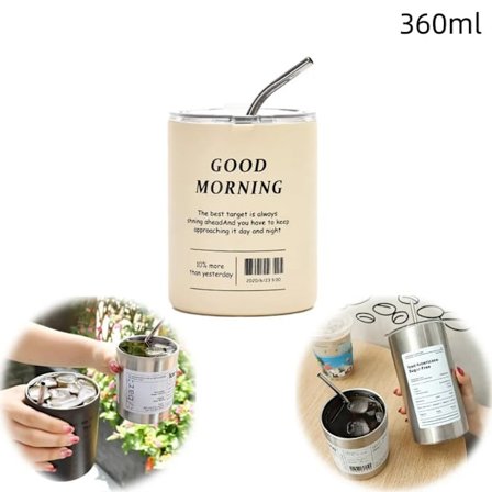 360 ml kaffemugg med sugrör, rostfria muggar, rostfria iskaffemuggar för kontor, hem (beige)