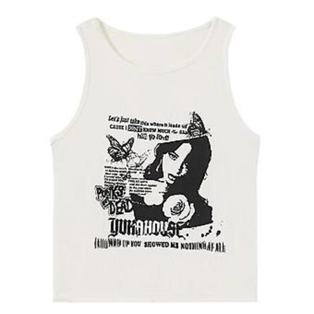 Y2k Grunge Print Ærmeløs Sexet Tanktop Til Kvinder Ribstrikket Vest Streetwear Æstetisk Tøj Kvindelig Croptop Kvinder 2000'ere (L Hvid)