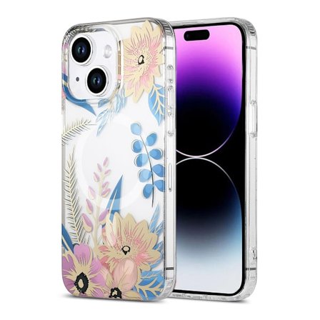 iPhone 14/15 Plus Case MagSafe - Flowers Pink/Blue