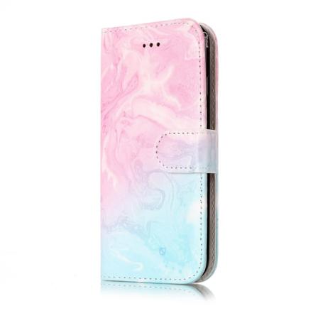 Marmorerat Läderfodral Med Ställ Till Iphone 7, Rosa/blå Flerfärgad